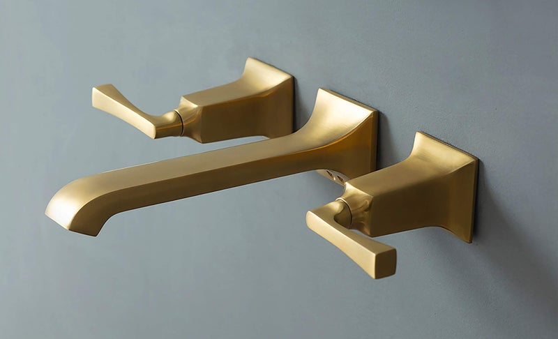 SITGES Bathroom Wall Faucet, Heavy Duty, Brass Constructed Wall Mount Faucet with Metal Lever Handles, Rough in Valve Included (Brushed Gold) - Image 1